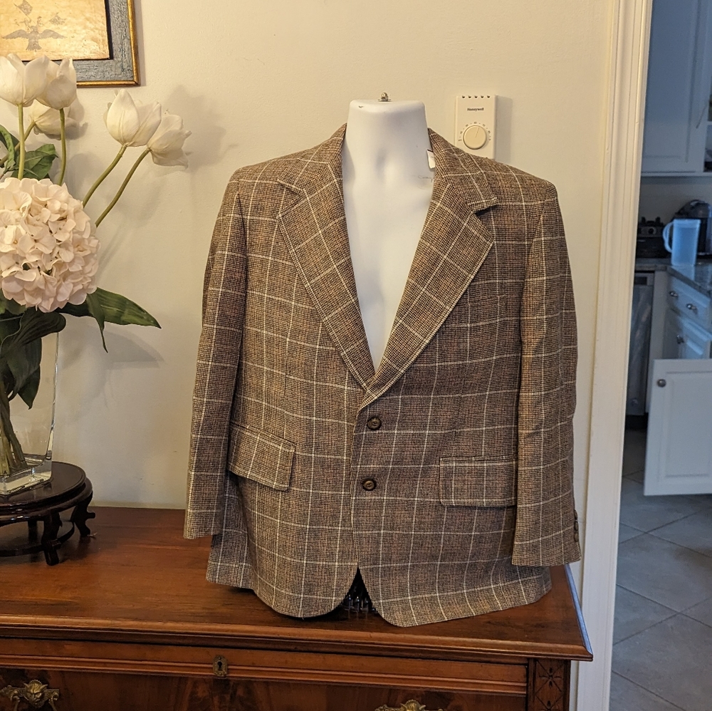 Palm Beach VINTAGE TWEED Wool Blazer Jacket Sport Suit Coat 42 Short XL